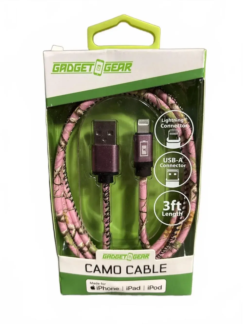 Gadget Gear 3ft Pink Camo USB-A to Iphone